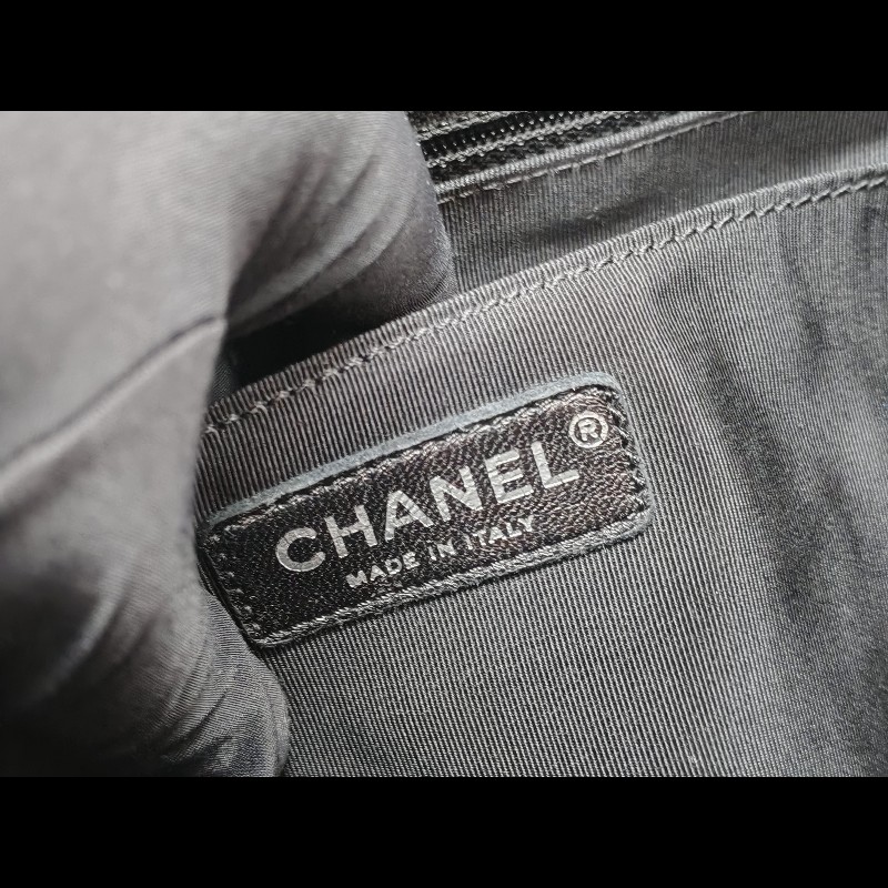 Chanel backpack 黑銀牛皮雙肩包-17