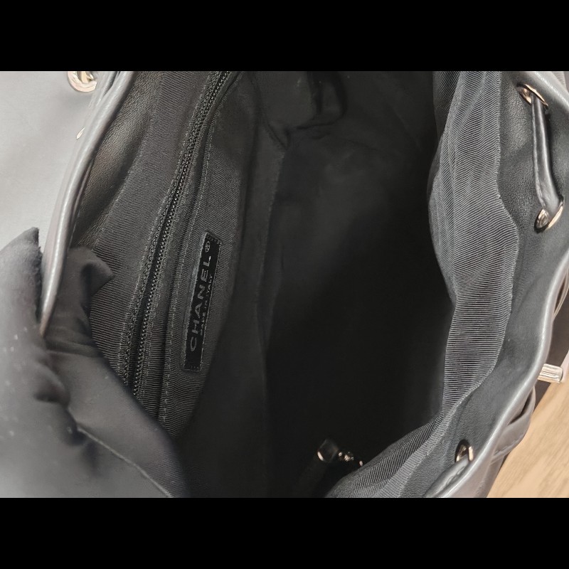 Chanel backpack 黑銀牛皮雙肩包-18