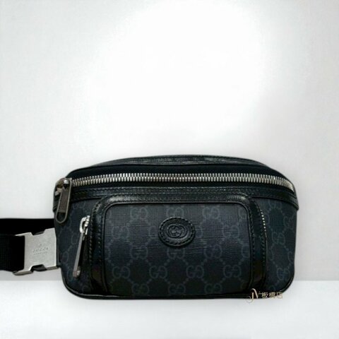 JS1328-GUCCI GG Retro 黑灰滿版LOGO腰包 682933
