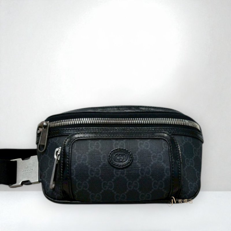 JS1328-GUCCI GG Retro 黑灰滿版LOGO腰包 682933-0