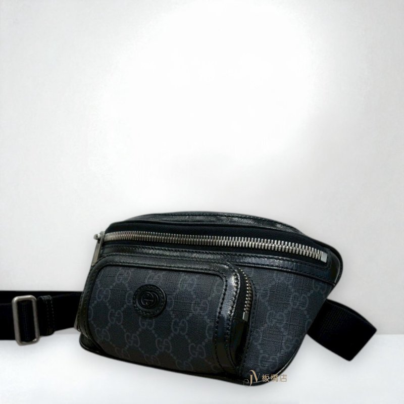 JS1328-GUCCI GG Retro 黑灰滿版LOGO腰包 682933-1