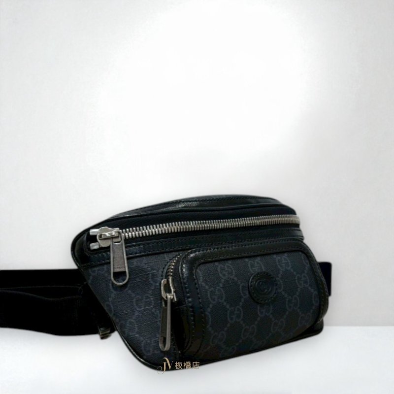 JS1328-GUCCI GG Retro 黑灰滿版LOGO腰包 682933-2