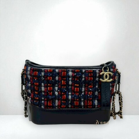 JS1329-CHANEL藍紅海軍風毛呢早秋款小號流浪包A91810