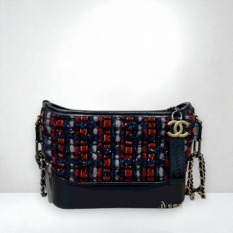 JS1329-CHANEL藍紅海軍風毛呢早秋款小號流浪包A91810-0