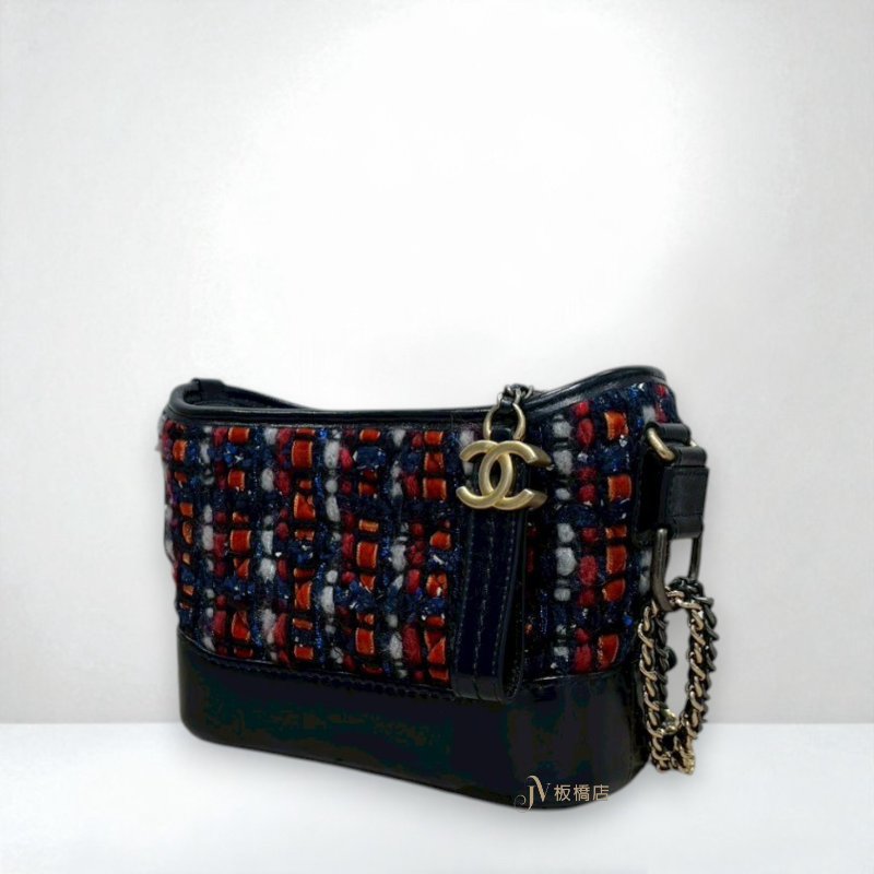 JS1329-CHANEL藍紅海軍風毛呢早秋款小號流浪包A91810-1