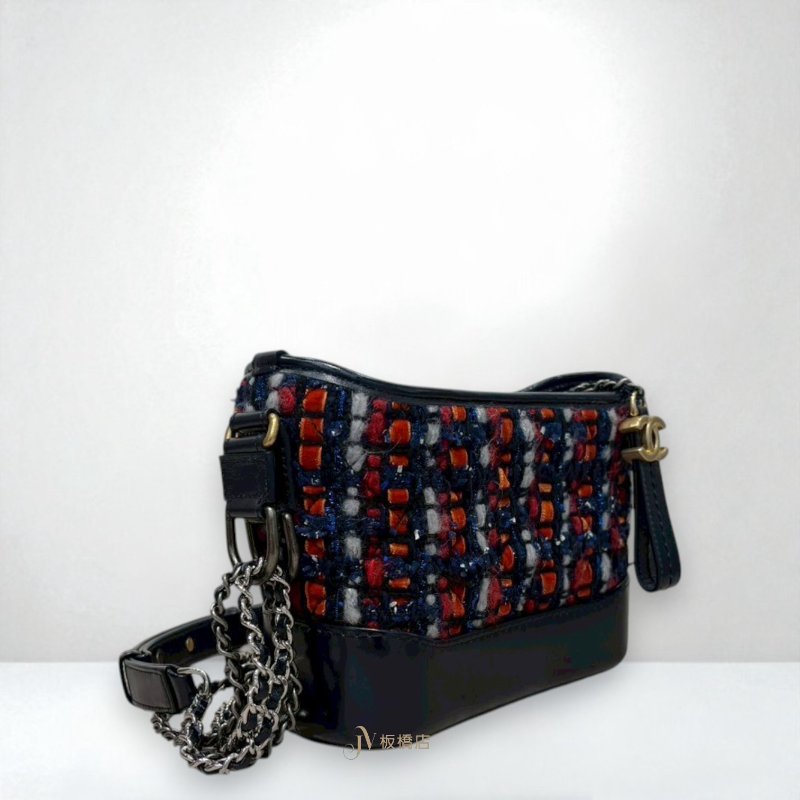 JS1329-CHANEL藍紅海軍風毛呢早秋款小號流浪包A91810-2