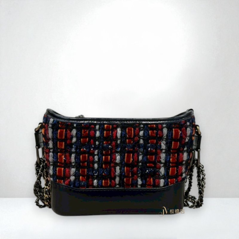 JS1329-CHANEL藍紅海軍風毛呢早秋款小號流浪包A91810-3