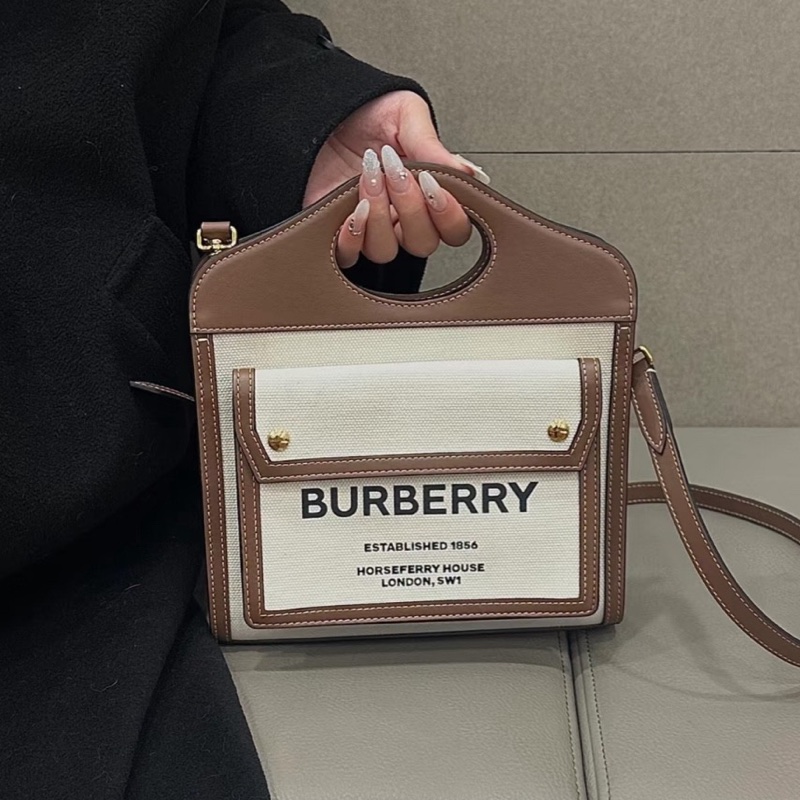 99新Burberry博柏利 自然色拼麥芽棕色 尺寸：23×6×26.5cm-0