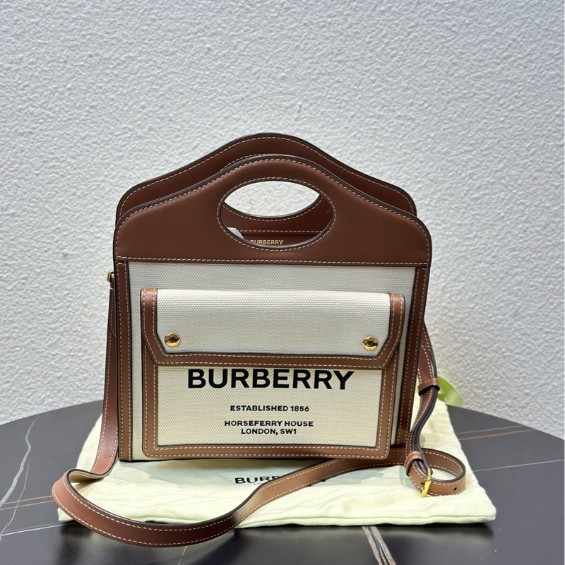 99新Burberry博柏利 自然色拼麥芽棕色 尺寸：23×6×26.5cm-1