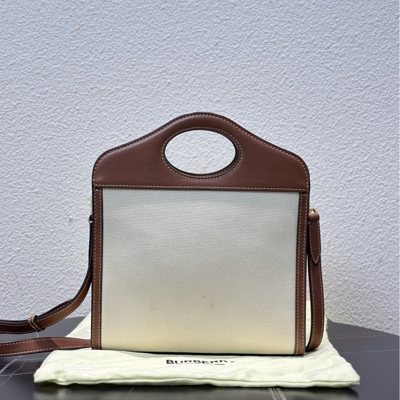 99新Burberry博柏利 自然色拼麥芽棕色 尺寸：23×6×26.5cm-2