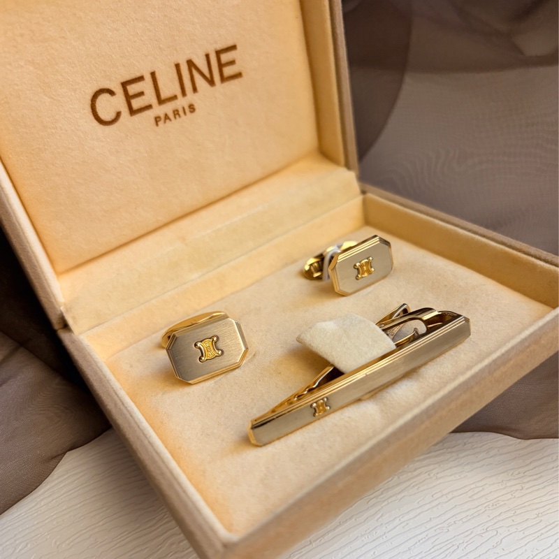Celine 凱旋門䄂口 領帶夾 套裝 鋼 銀色 禮物-0