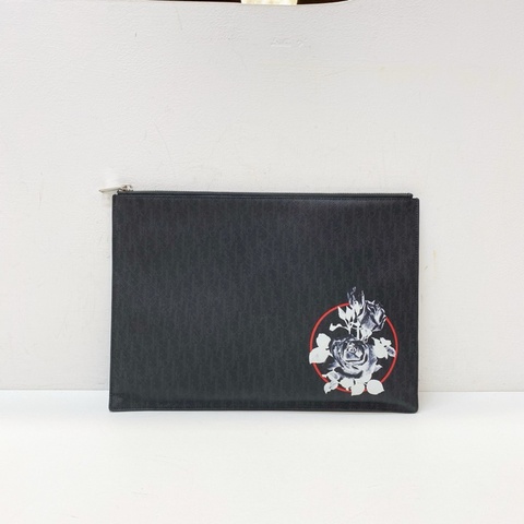 Dior 黑色玫瑰印花手拿包