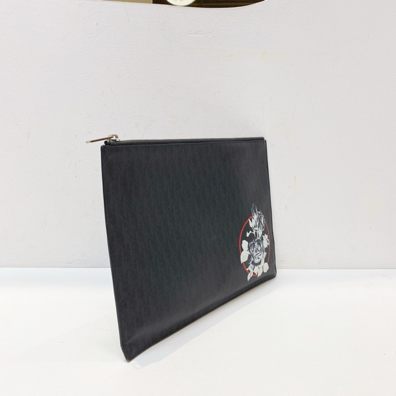 Dior 黑色玫瑰印花手拿包-3