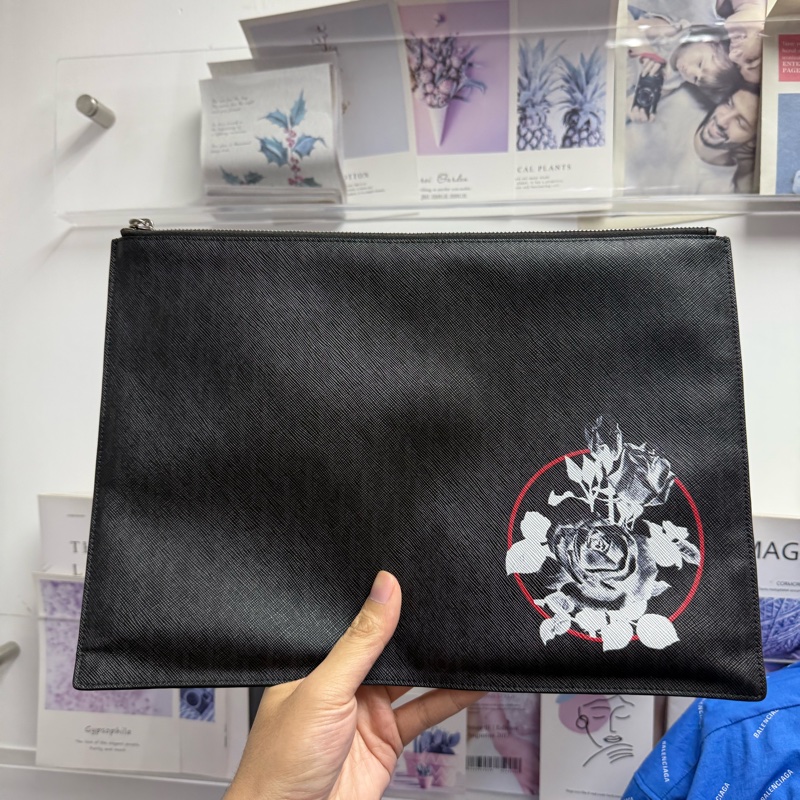 Dior 黑色玫瑰印花手拿包-5