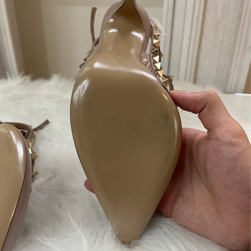 華倫天奴Valentino Rockstud 細跟高跟鞋 裸色 39碼-5