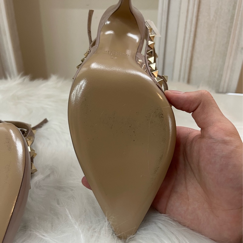 華倫天奴Valentino Rockstud 細跟高跟鞋 裸色 39碼-8