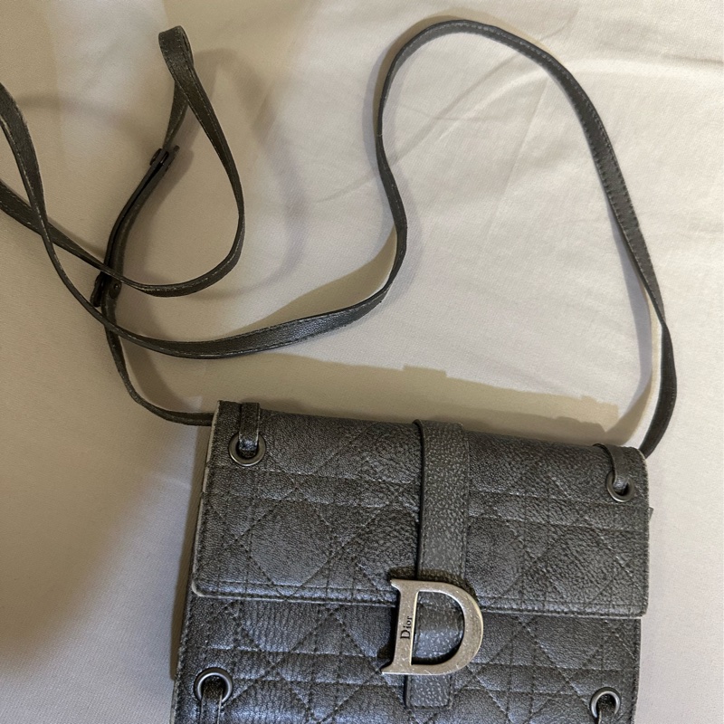 Dior WOC Wallet On Chain仿舊銀色皮夾/斜背兩用包-0