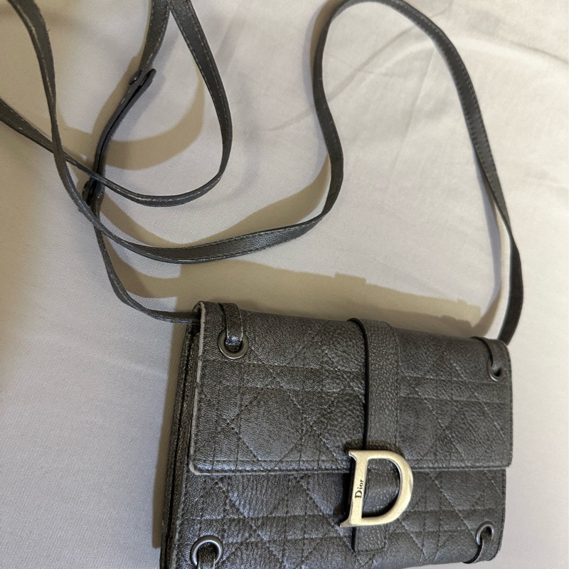 Dior WOC Wallet On Chain仿舊銀色皮夾/斜背兩用包-1