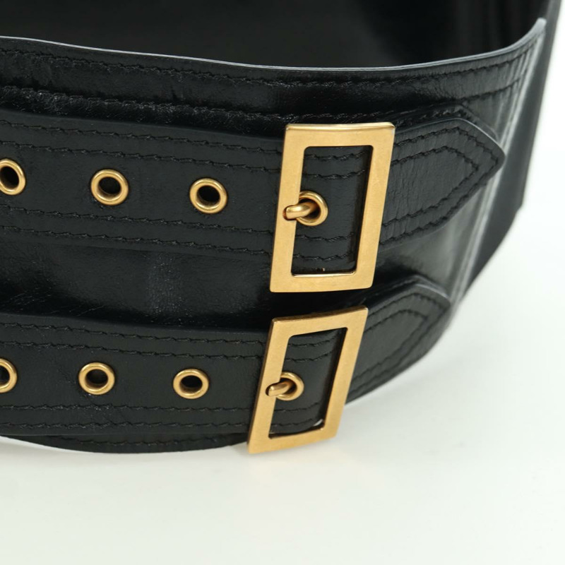 【日本直送】Christian Dior 馬鞍腰包，黑色皮革，金色，正品 INZ077V-7