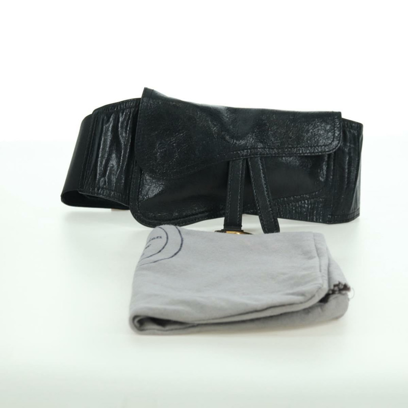 【日本直送】Christian Dior 馬鞍腰包，黑色皮革，金色，正品 INZ077V-11