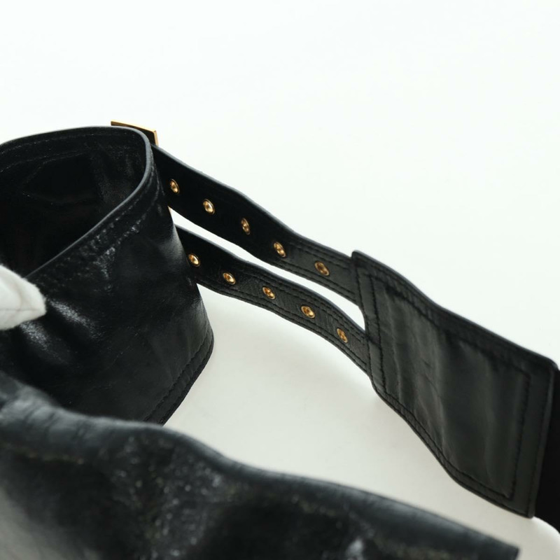 【日本直送】Christian Dior 馬鞍腰包，黑色皮革，金色，正品 INZ077V-14