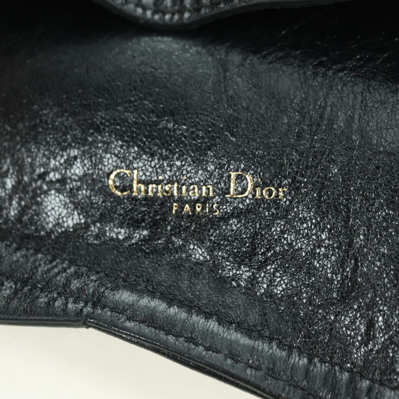 【日本直送】Christian Dior 馬鞍腰包，黑色皮革，金色，正品 INZ077V-19