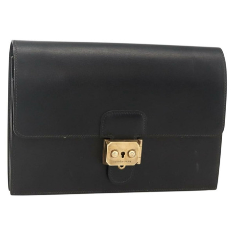 愛馬仕 Pochette jet 手拿包，黑色皮革，金色，正品 BSZ371