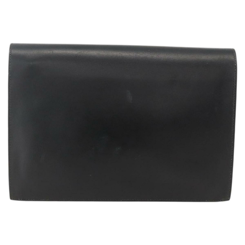 【日本直送】愛馬仕 Pochette jet 手拿包，黑色皮革，金色，正品 BSZ371-1