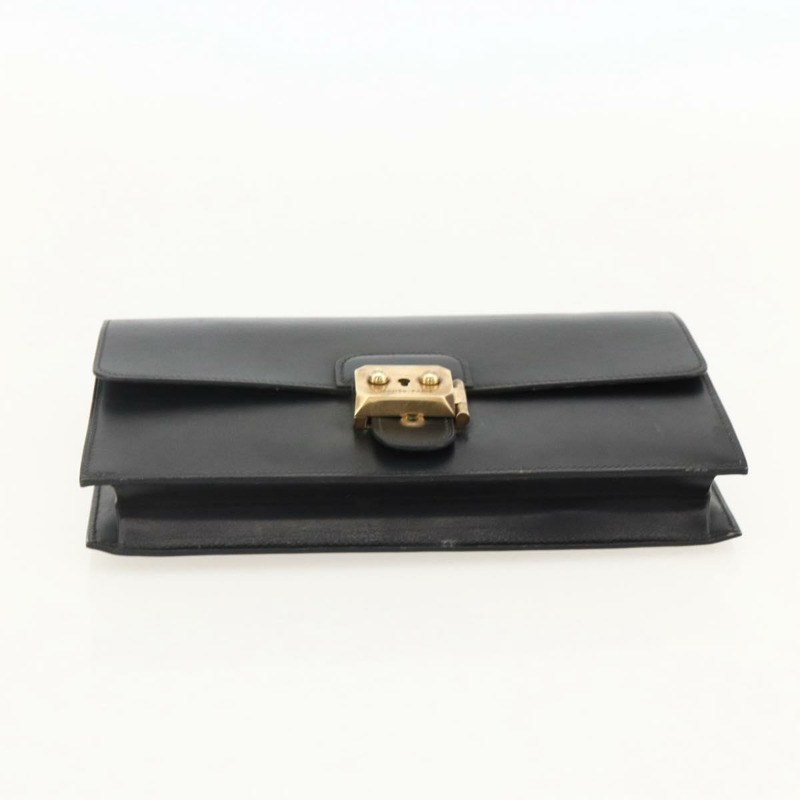 【日本直送】愛馬仕 Pochette jet 手拿包，黑色皮革，金色，正品 BSZ371-5