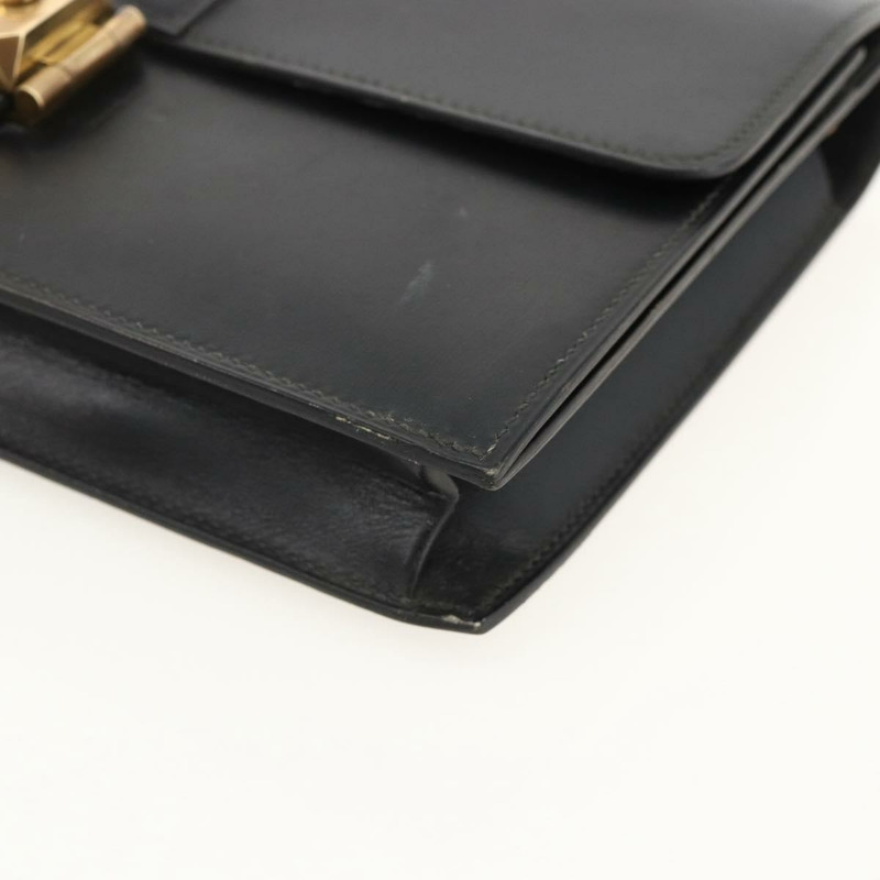 【日本直送】愛馬仕 Pochette jet 手拿包，黑色皮革，金色，正品 BSZ371-6