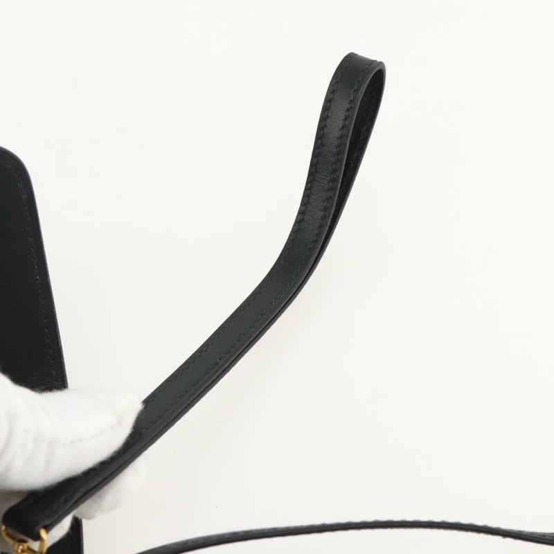 【日本直送】愛馬仕 Pochette jet 手拿包，黑色皮革，金色，正品 BSZ371-8