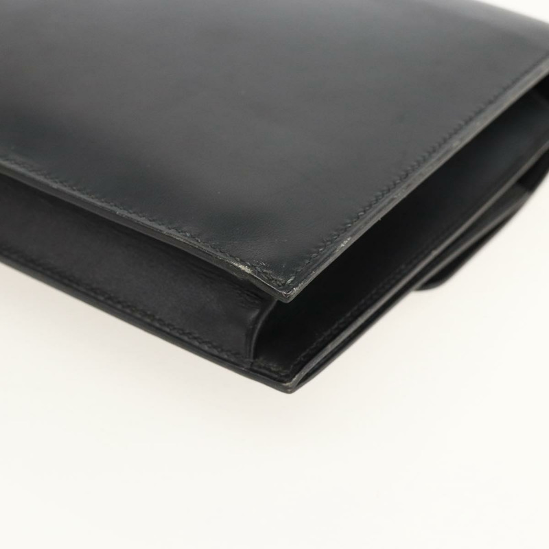 【日本直送】愛馬仕 Pochette jet 手拿包，黑色皮革，金色，正品 BSZ371-14