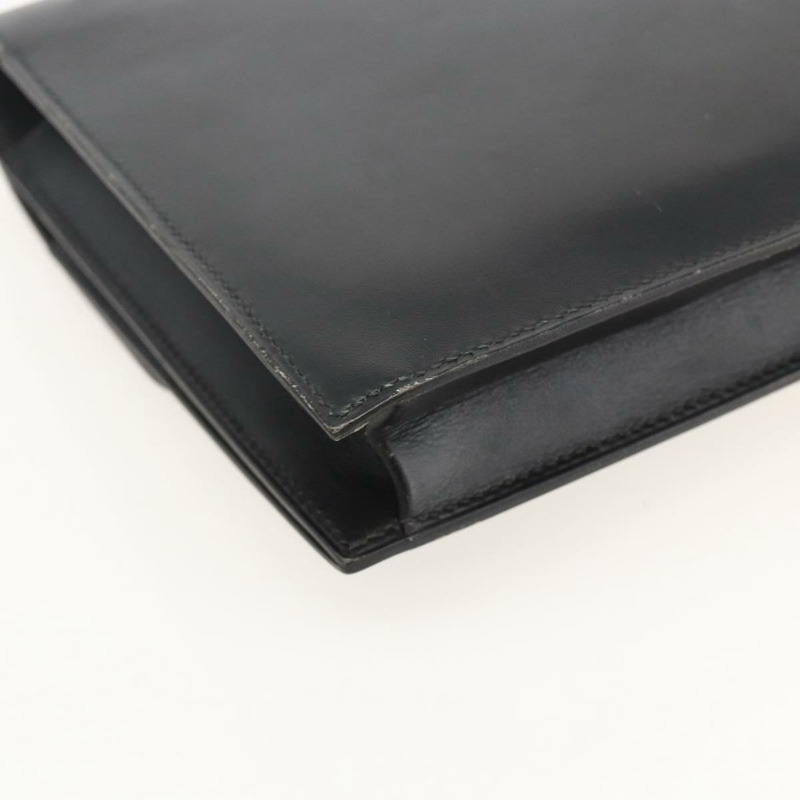 【日本直送】愛馬仕 Pochette jet 手拿包，黑色皮革，金色，正品 BSZ371-15