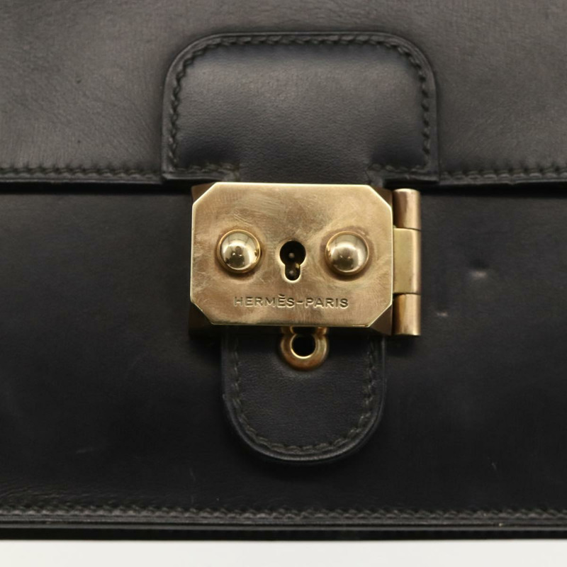 【日本直送】愛馬仕 Pochette jet 手拿包，黑色皮革，金色，正品 BSZ371-16