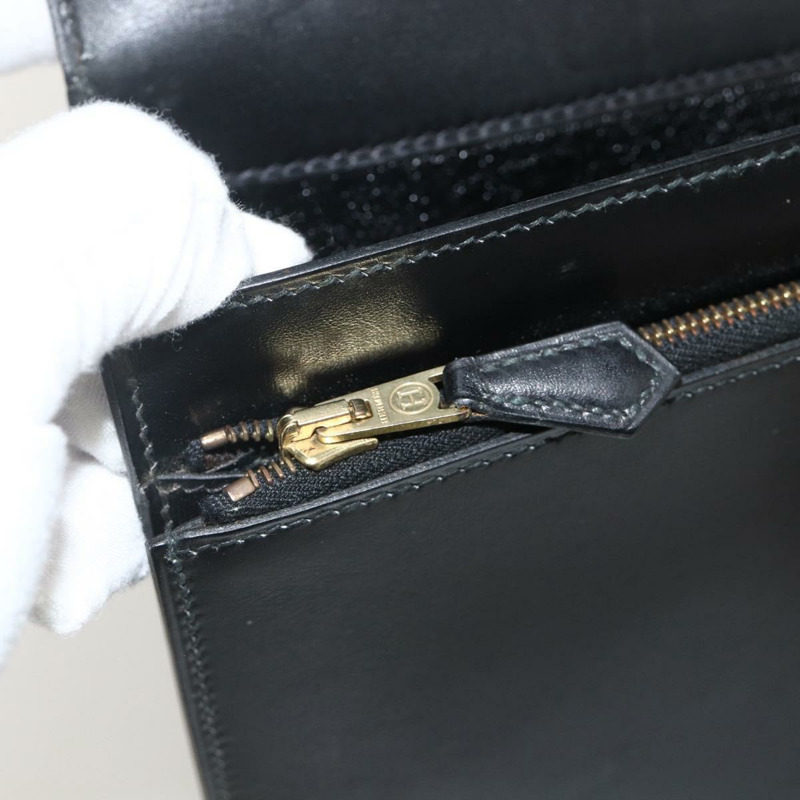 【日本直送】愛馬仕 Pochette jet 手拿包，黑色皮革，金色，正品 BSZ371-21