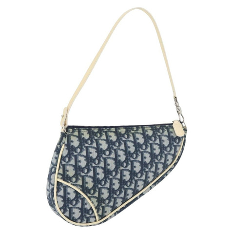 Christian Dior Trotter帆布馬鞍包手袋 PVC 藍色銀色 正品 mr2313A