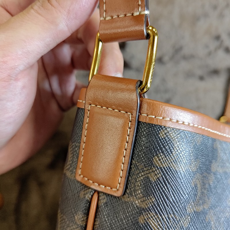 CELINE BUCKET 小型 Triomphe 老花帆布小牛皮肩背水桶包-5