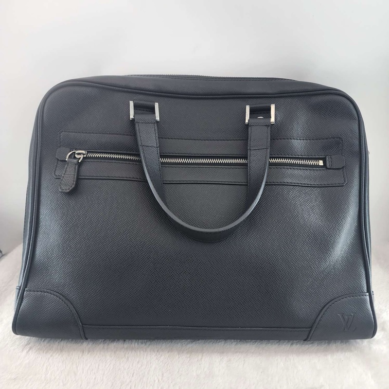 Louis Vuitton路易威登經典款黑色牛皮公文包手提包  🈚附件-0
