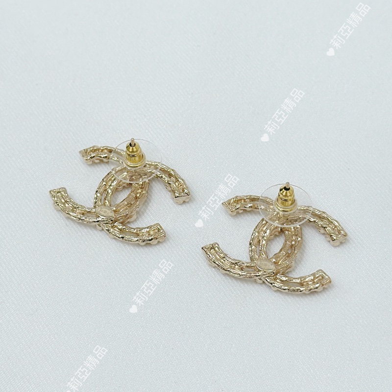 莉亞精品♡ Chanel 淡金山茶花立體耳環 二手美品-3