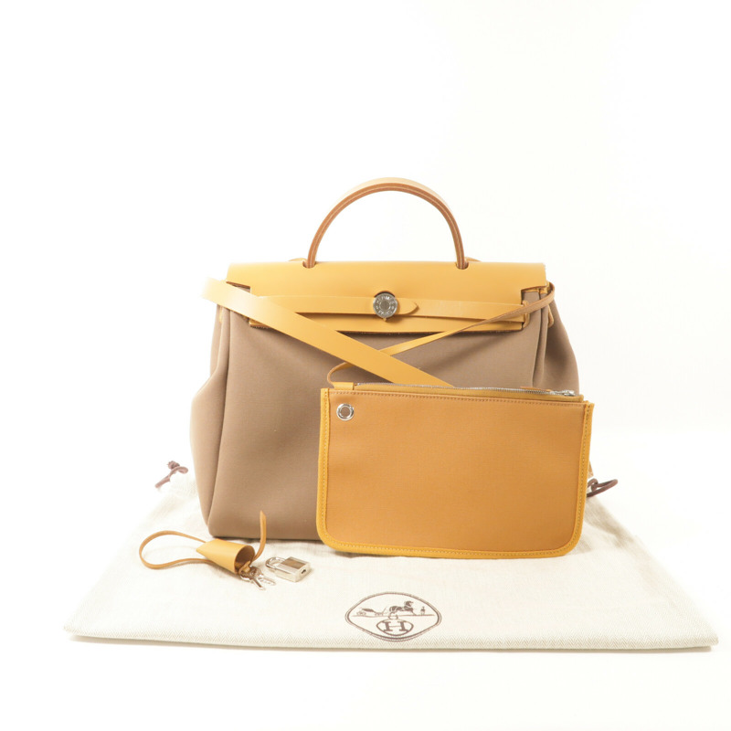HERMES 帆布Herbag PM手挽肩背兩用袋Etoupe/Natural Sable-12