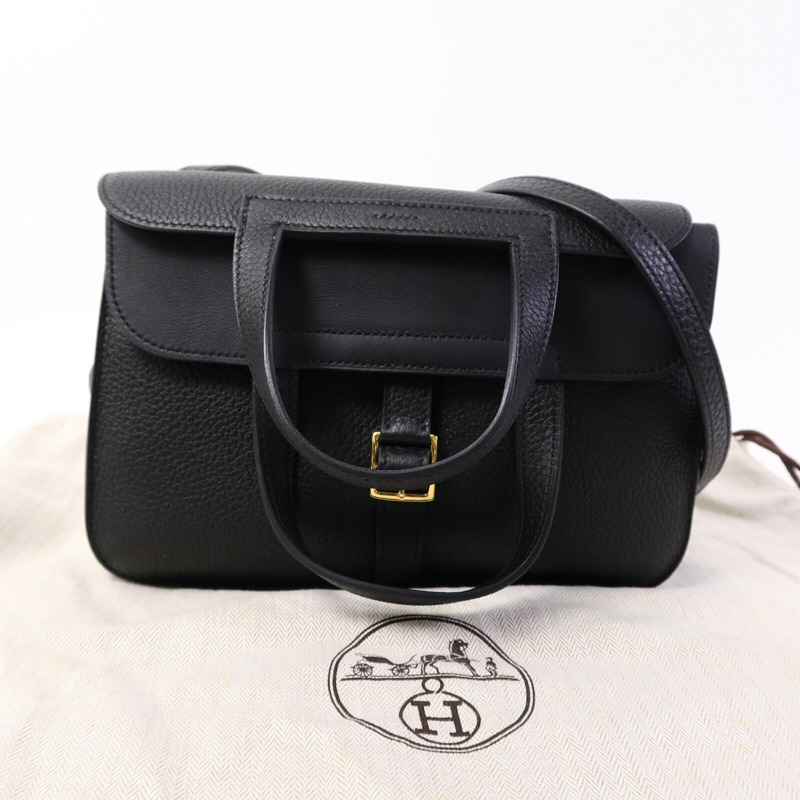 HERMES Clemence皮革Halzan 25手挽肩背兩用袋Noir-9