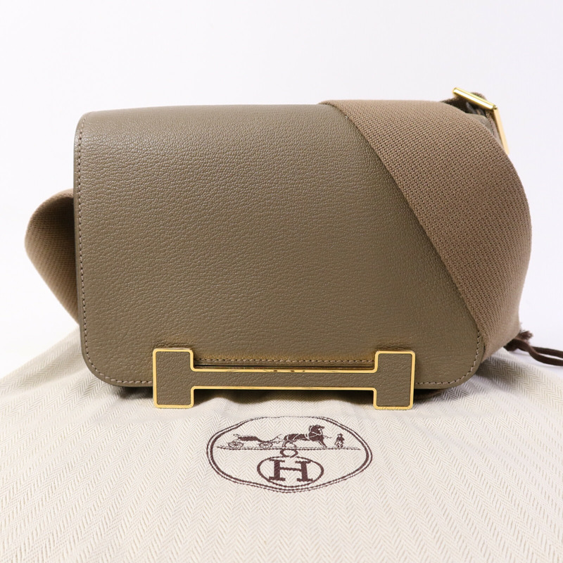 HERMES Chevre皮革Geta肩背袋Etoupe-9