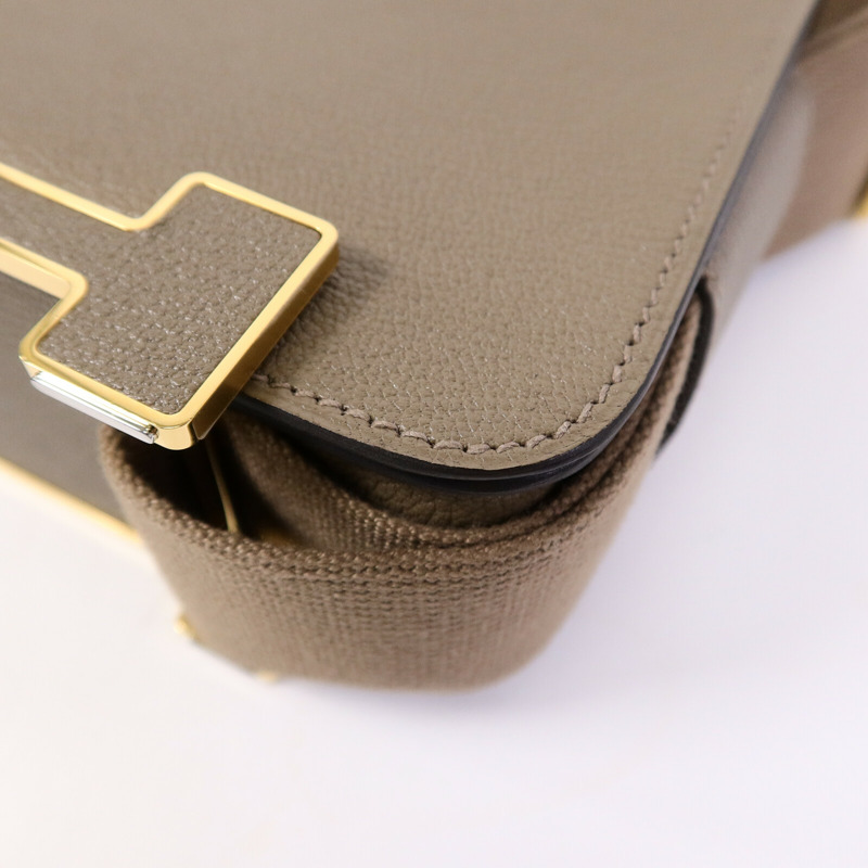 HERMES Chevre皮革Geta肩背袋Etoupe-10