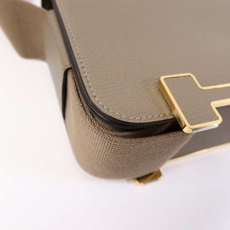 HERMES Chevre皮革Geta肩背袋Etoupe-11