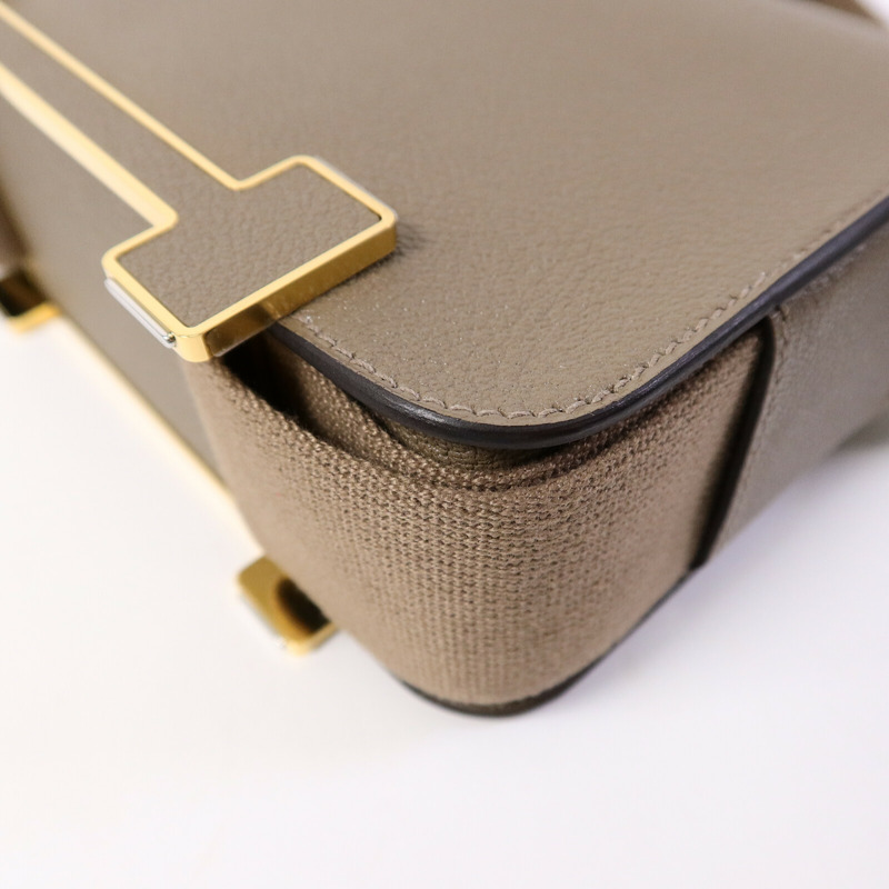 HERMES Chevre皮革Geta肩背袋Etoupe-12