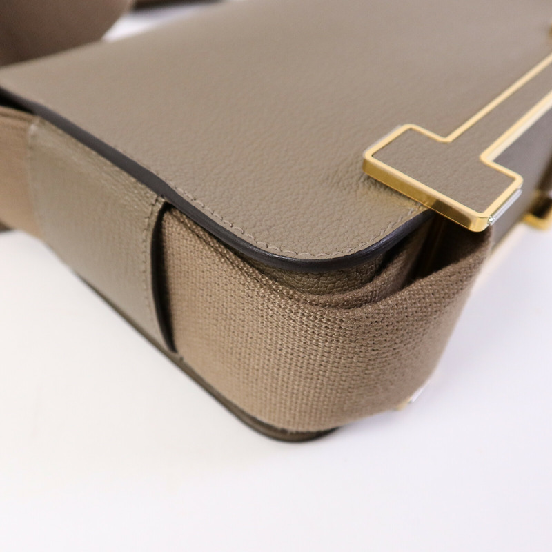 HERMES Chevre皮革Geta肩背袋Etoupe-13