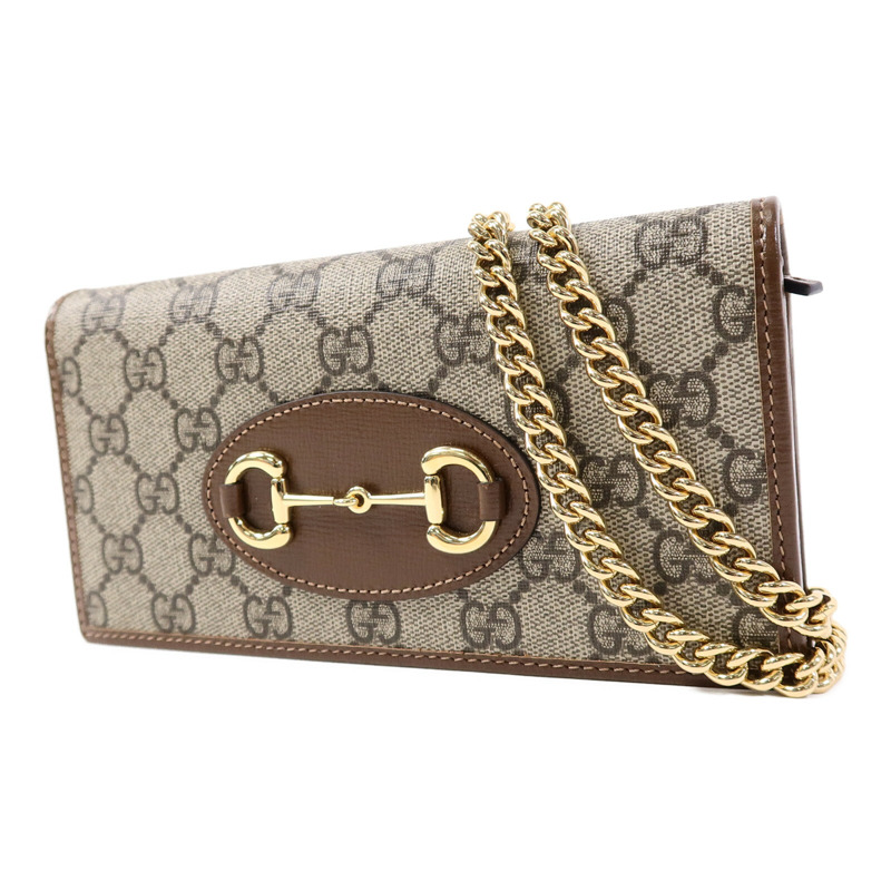 GUCCI 塗層帆布Horsebit1955 Wallet with Chain鏈帶肩背袋-2