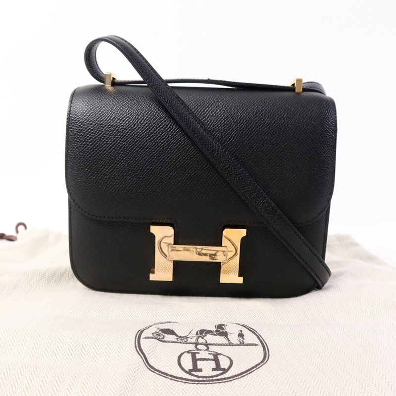 HERMES Epsom皮革Constance Mini肩背袋Noir-9
