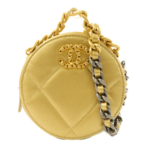 CHANEL 羊皮皮革C19 Round Clutch鏈帶手挽肩背兩用袋