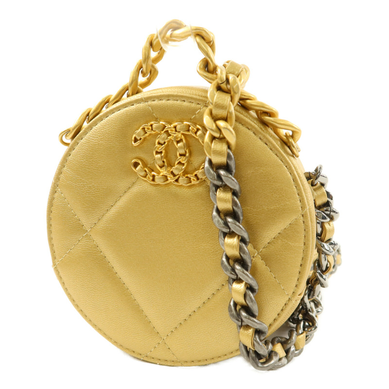 CHANEL 羊皮皮革C19 Round Clutch鏈帶手挽肩背兩用袋-2
